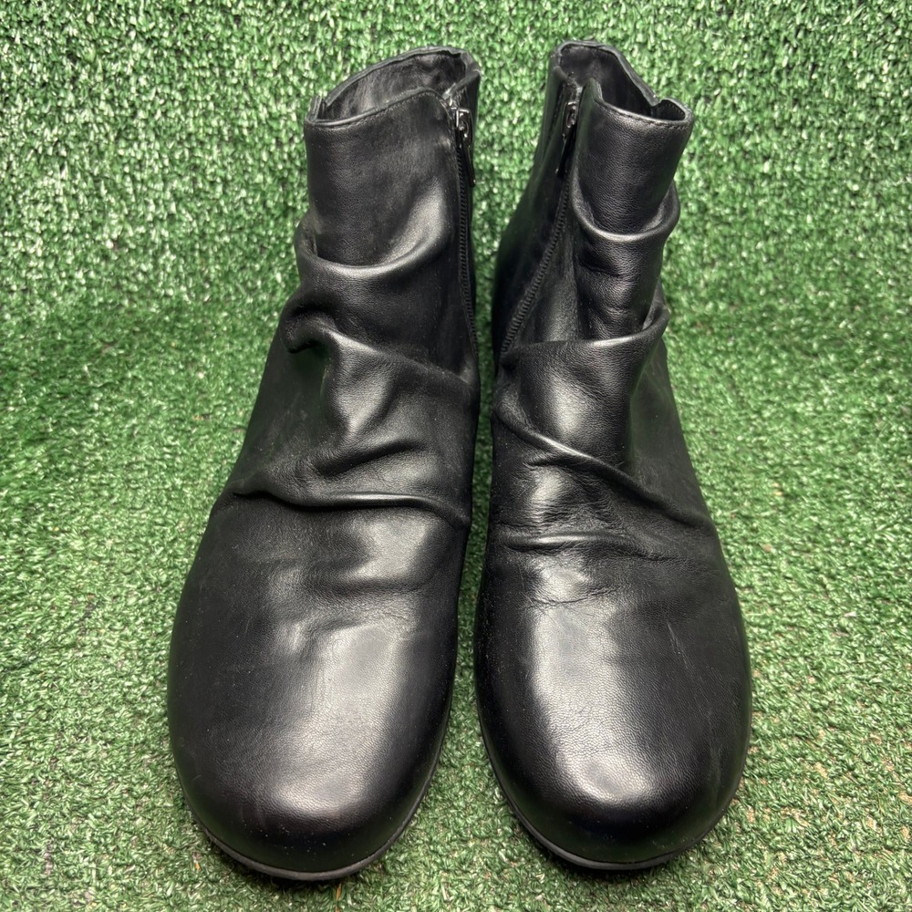 Walking Cradles Esme Ruched Leather Comfort Ankle Booties Black Womens Size 12N - Picture 2 of 9